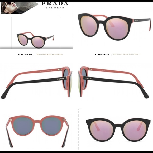 PRADA ROSE PINK MIRROR ROUND LENSES IN BLACK FRAMES WITH PINK ROSE DETAILING - Picture 7 of 16